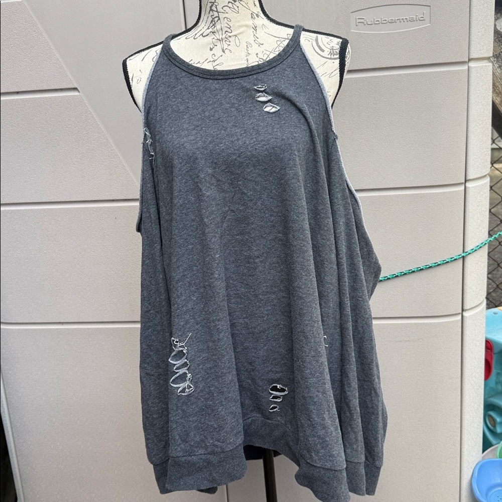 Torrid Charcoal Gray cold shoulder lightweight distressed Knit sweatshirt